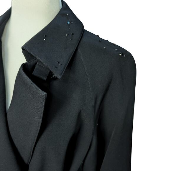 100% Wool Black Trench Coat Austrian Crystal Rain Drops Size 4 - Picture 7 of 11